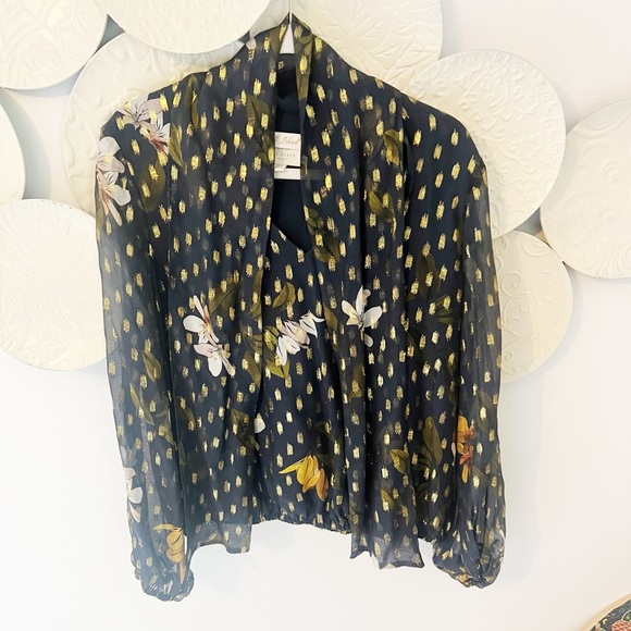 Medium Ted Baker Floral Metallic Silk Blend Blouse - Picture 3 of 6